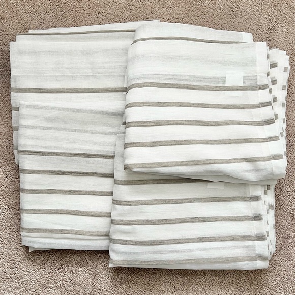 Taupe Striped Sheer Rod Pocket Curtain Panels - Set of 4 Panels - Picture 1 of 4